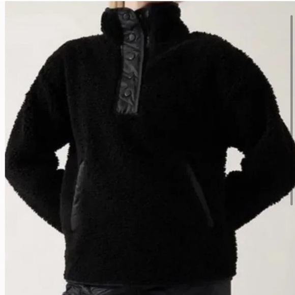 Athleta Cozy Sherpa Snap Sweatshirt in Black - Picture 2 of 6